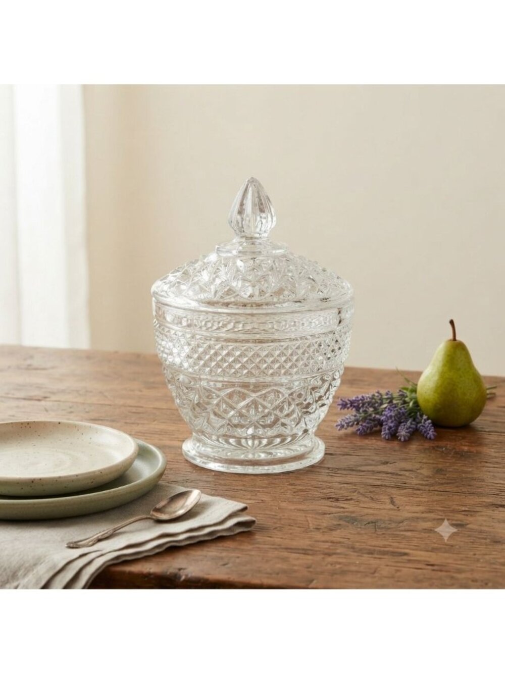 Vintage Anchor Hocking Wexford Clear Glass Covered Small Candy Dish Sugar Bowl
